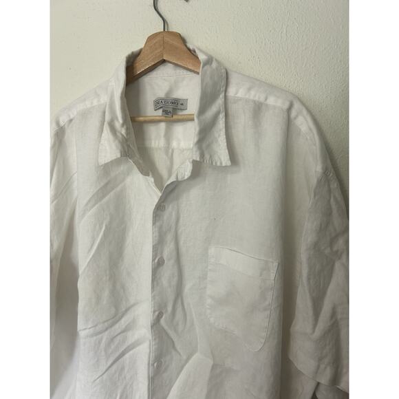Linea Uomo Mens 100% LINEN Shirt Short Sleeve Button White Size 4XL 4X Beachy - Picture 4 of 5